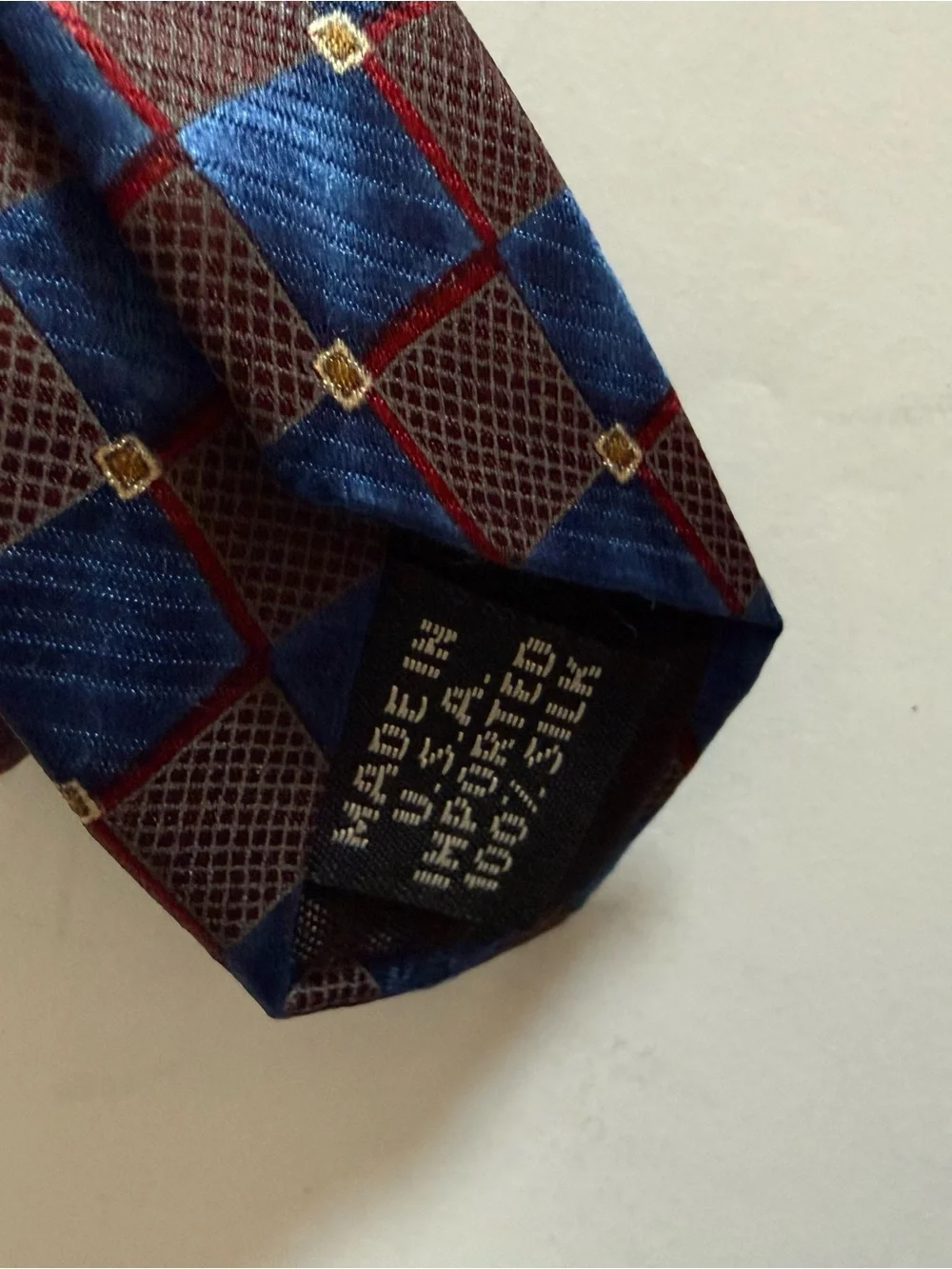 Silk Geometric Check Tie in Blue and Burgundy - Made in USA